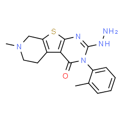 ChemSpider 2D Image | 2-Hydrazino-7-methyl-3-(2-methylphenyl)-5,6,7,8-tetrahydropyrido[4',3':4,5]thieno[2,3-d]pyrimidin-4(3H)-one | C17H19N5OS