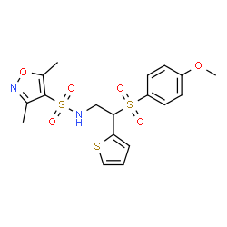 ChemSpider 2D Image | N-{2-[(4-Methoxyphenyl)sulfonyl]-2-(2-thienyl)ethyl}-3,5-dimethyl-1,2-oxazole-4-sulfonamide | C18H20N2O6S3