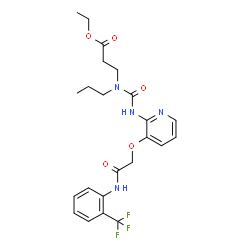 ChemSpider 2D Image | Ethyl N-{[3-(2-oxo-2-{[2-(trifluoromethyl)phenyl]amino}ethoxy)-2-pyridinyl]carbamoyl}-N-propyl-beta-alaninate | C23H27F3N4O5