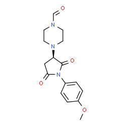 ChemSpider 2D Image | 4-[(3R)-1-(4-Methoxyphenyl)-2,5-dioxo-3-pyrrolidinyl]-1-piperazinecarbaldehyde | C16H19N3O4