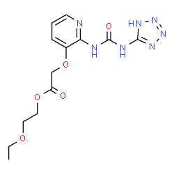 ChemSpider 2D Image | 2-Ethoxyethyl ({2-[(1H-tetrazol-5-ylcarbamoyl)amino]-3-pyridinyl}oxy)acetate | C13H17N7O5