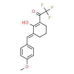ChemSpider 2D Image | 2,2,2-Trifluoro-1-[(3E)-2-hydroxy-3-(4-methoxybenzylidene)-1-cyclohexen-1-yl]ethanone | C16H15F3O3