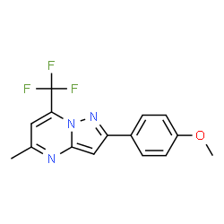 ChemSpider 2D Image | 2-(4-Methoxyphenyl)-5-methyl-7-(trifluoromethyl)pyrazolo[1,5-a]pyrimidine | C15H12F3N3O