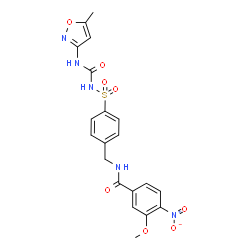 ChemSpider 2D Image | 3-Methoxy-N-(4-{[(5-methyl-1,2-oxazol-3-yl)carbamoyl]sulfamoyl}benzyl)-4-nitrobenzamide | C20H19N5O8S