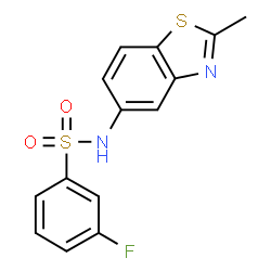 ChemSpider 2D Image | 3-Fluoro-N-(2-methyl-1,3-benzothiazol-5-yl)benzenesulfonamide | C14H11FN2O2S2