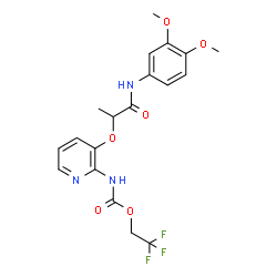 ChemSpider 2D Image | 2,2,2-Trifluoroethyl [3-({1-[(3,4-dimethoxyphenyl)amino]-1-oxo-2-propanyl}oxy)-2-pyridinyl]carbamate | C19H20F3N3O6