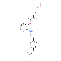 ChemSpider 2D Image | 2-Methoxyethyl 2-{[2-({[4-(trifluoromethoxy)phenyl]carbamoyl}amino)-3-pyridinyl]oxy}propanoate | C19H20F3N3O6