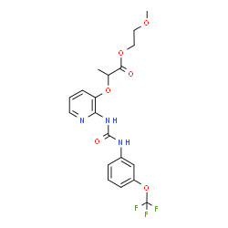 ChemSpider 2D Image | 2-Methoxyethyl 2-{[2-({[3-(trifluoromethoxy)phenyl]carbamoyl}amino)-3-pyridinyl]oxy}propanoate | C19H20F3N3O6