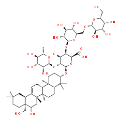 ChemSpider 2D Image | (3beta)-16,28-Dihydroxyolean-12-en-3-yl 6-deoxy-alpha-L-mannopyranosyl-(1->2)-[beta-D-galactopyranosyl-(1->6)-beta-D-glucopyranosyl-(1->4)]-beta-D-galactopyranosiduronic acid | C54H88O23