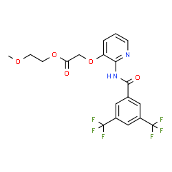 ChemSpider 2D Image | 2-Methoxyethyl [(2-{[3,5-bis(trifluoromethyl)benzoyl]amino}-3-pyridinyl)oxy]acetate | C19H16F6N2O5