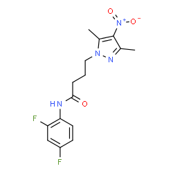 ChemSpider 2D Image | N-(2,4-Difluorophenyl)-4-(3,5-dimethyl-4-nitro-1H-pyrazol-1-yl)butanamide | C15H16F2N4O3