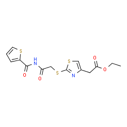 ChemSpider 2D Image | Ethyl [2-({2-oxo-2-[(2-thienylcarbonyl)amino]ethyl}sulfanyl)-1,3-thiazol-4-yl]acetate | C14H14N2O4S3