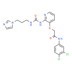 ChemSpider 2D Image | N-(3,4-Dichlorophenyl)-2-{[2-({[3-(1H-imidazol-1-yl)propyl]carbamoyl}amino)-3-pyridinyl]oxy}acetamide | C20H20Cl2N6O3
