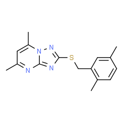 ChemSpider 2D Image | 2-[(2,5-Dimethylbenzyl)sulfanyl]-5,7-dimethyl[1,2,4]triazolo[1,5-a]pyrimidine | C16H18N4S