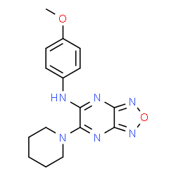 ChemSpider 2D Image | N-(4-Methoxyphenyl)-6-(1-piperidinyl)[1,2,5]oxadiazolo[3,4-b]pyrazin-5-amine | C16H18N6O2