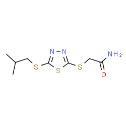 ChemSpider 2D Image | 2-{[5-(Isobutylsulfanyl)-1,3,4-thiadiazol-2-yl]sulfanyl}acetamide | C8H13N3OS3