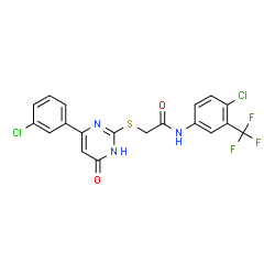 ChemSpider 2D Image | 2-{[4-(3-Chlorophenyl)-6-oxo-1,6-dihydro-2-pyrimidinyl]sulfanyl}-N-[4-chloro-3-(trifluoromethyl)phenyl]acetamide | C19H12Cl2F3N3O2S