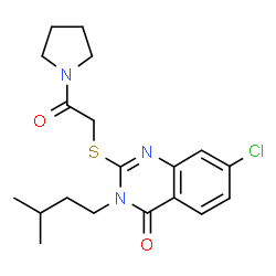 ChemSpider 2D Image | 7-Chloro-3-(3-methylbutyl)-2-{[2-oxo-2-(1-pyrrolidinyl)ethyl]sulfanyl}-4(3H)-quinazolinone | C19H24ClN3O2S