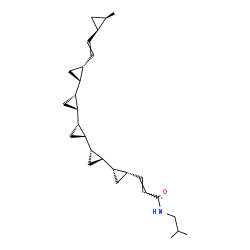 ChemSpider 2D Image | (2E)-N-Isobutyl-3-[(1S,1'R,1''R,1'''R,1''''R,2S,2'S,2''S,2'''S,2''''R)-2''''-{2-[(1S,2R)-2-methylcyclopropyl]vinyl}-1,1':2',1'':2'',1''':2''',1''''-quinque(cyclopropan)-2-yl]acrylamide | C28H41NO