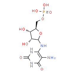 ChemSpider 2D Image | N-(5-Amino-2,6-dioxo-1,2,3,6-tetrahydro-4-pyrimidinyl)-5-O-phosphono-D-ribofuranosylamine | C9H15N4O9P