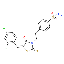 ChemSpider 2D Image | 4-{2-[(5E)-5-(2,4-Dichlorobenzylidene)-4-oxo-2-thioxo-1,3-thiazolidin-3-yl]ethyl}benzenesulfonamide | C18H14Cl2N2O3S3