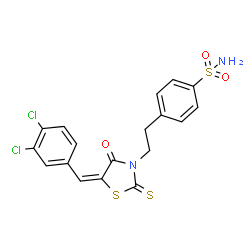 ChemSpider 2D Image | 4-{2-[(5E)-5-(3,4-Dichlorobenzylidene)-4-oxo-2-thioxo-1,3-thiazolidin-3-yl]ethyl}benzenesulfonamide | C18H14Cl2N2O3S3