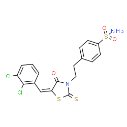 ChemSpider 2D Image | 4-{2-[(5E)-5-(2,3-Dichlorobenzylidene)-4-oxo-2-thioxo-1,3-thiazolidin-3-yl]ethyl}benzenesulfonamide | C18H14Cl2N2O3S3