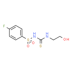 ChemSpider 2D Image | 4-Fluoro-N-[(2-hydroxyethyl)carbamothioyl]benzenesulfonamide | C9H11FN2O3S2