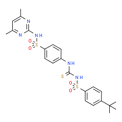 ChemSpider 2D Image | N-({4-[(4,6-Dimethyl-2-pyrimidinyl)sulfamoyl]phenyl}carbamothioyl)-4-(2-methyl-2-propanyl)benzenesulfonamide | C23H27N5O4S3