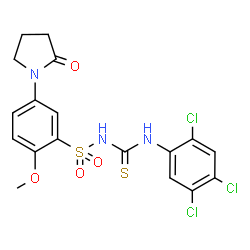 ChemSpider 2D Image | 2-Methoxy-5-(2-oxo-1-pyrrolidinyl)-N-[(2,4,5-trichlorophenyl)carbamothioyl]benzenesulfonamide | C18H16Cl3N3O4S2