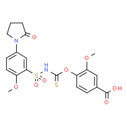 ChemSpider 2D Image | 3-Methoxy-4-[({[2-methoxy-5-(2-oxo-1-pyrrolidinyl)phenyl]sulfonyl}carbamothioyl)oxy]benzoic acid | C20H20N2O8S2