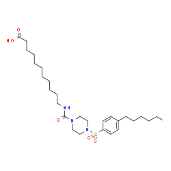 ChemSpider 2D Image | 11-[({4-[(4-Hexylphenyl)sulfonyl]-1-piperazinyl}carbonyl)amino]undecanoic acid | C28H47N3O5S