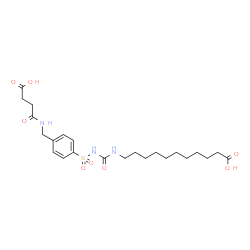 ChemSpider 2D Image | 11-({[(4-{[(3-Carboxypropanoyl)amino]methyl}phenyl)sulfonyl]carbamoyl}amino)undecanoic acid | C23H35N3O8S