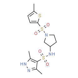 ChemSpider 2D Image | 3,5-Dimethyl-N-{1-[(5-methyl-2-thienyl)sulfonyl]-3-pyrrolidinyl}-1H-pyrazole-4-sulfonamide | C14H20N4O4S3