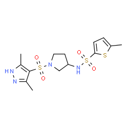 ChemSpider 2D Image | N-{1-[(3,5-Dimethyl-1H-pyrazol-4-yl)sulfonyl]-3-pyrrolidinyl}-5-methyl-2-thiophenesulfonamide | C14H20N4O4S3