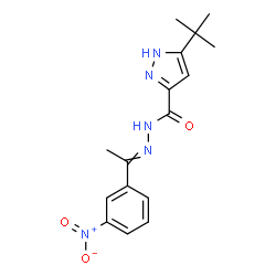 ChemSpider 2D Image | 5-(2-Methyl-2-propanyl)-N'-[1-(3-nitrophenyl)ethylidene]-1H-pyrazole-3-carbohydrazide | C16H19N5O3