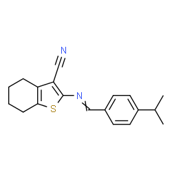 ChemSpider 2D Image | 2-[(4-Isopropylbenzylidene)amino]-4,5,6,7-tetrahydro-1-benzothiophene-3-carbonitrile | C19H20N2S