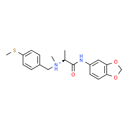 ChemSpider 2D Image | (2S)-1-(1,3-Benzodioxol-5-ylamino)-N-methyl-N-[4-(methylsulfanyl)benzyl]-1-oxo-2-propanaminium | C19H23N2O3S