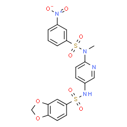 ChemSpider 2D Image | N-(6-{Methyl[(3-nitrophenyl)sulfonyl]amino}-3-pyridinyl)-1,3-benzodioxole-5-sulfonamide | C19H16N4O8S2
