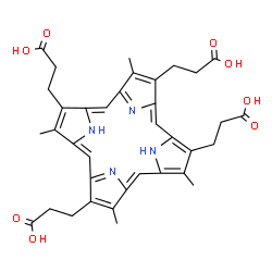 ChemSpider 2D Image | 3,3',3'',3'''-(3,8,13,17-Tetramethyl-2,7,12,18-porphyrintetrayl)tetrapropanoic acid | C36H38N4O8