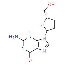 ChemSpider 2D Image | 2-Amino-9-[(5S)-5-(hydroxymethyl)tetrahydro-2-furanyl]-3,9-dihydro-6H-purin-6-one | C10H13N5O3
