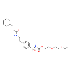 ChemSpider 2D Image | 2-(2-Ethoxyethoxy)ethyl [(4-{2-[(3-cyclohexylpropanoyl)amino]ethyl}phenyl)sulfonyl]carbamate | C24H38N2O7S