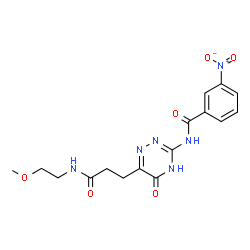 ChemSpider 2D Image | N-(6-{3-[(2-Methoxyethyl)amino]-3-oxopropyl}-5-oxo-4,5-dihydro-1,2,4-triazin-3-yl)-3-nitrobenzamide | C16H18N6O6