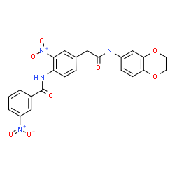 ChemSpider 2D Image | N-{4-[2-(2,3-Dihydro-1,4-benzodioxin-6-ylamino)-2-oxoethyl]-2-nitrophenyl}-3-nitrobenzamide | C23H18N4O8