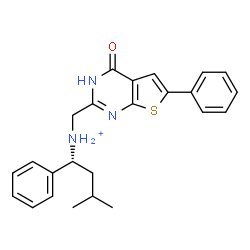 ChemSpider 2D Image | (1R)-3-Methyl-N-[(4-oxo-6-phenyl-3,4-dihydrothieno[2,3-d]pyrimidin-2-yl)methyl]-1-phenyl-1-butanaminium | C24H26N3OS
