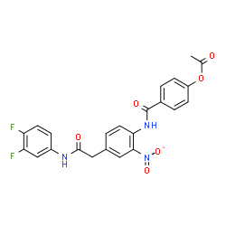ChemSpider 2D Image | 4-[(4-{2-[(3,4-Difluorophenyl)amino]-2-oxoethyl}-2-nitrophenyl)carbamoyl]phenyl acetate | C23H17F2N3O6