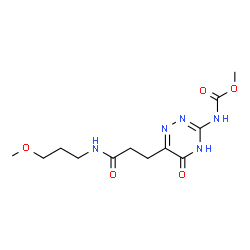 ChemSpider 2D Image | Methyl (6-{3-[(3-methoxypropyl)amino]-3-oxopropyl}-5-oxo-4,5-dihydro-1,2,4-triazin-3-yl)carbamate | C12H19N5O5