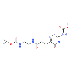 ChemSpider 2D Image | 2-Methyl-2-propanyl {2-[(3-{3-[(methoxycarbonyl)amino]-5-oxo-4,5-dihydro-1,2,4-triazin-6-yl}propanoyl)amino]ethyl}carbamate | C15H24N6O6