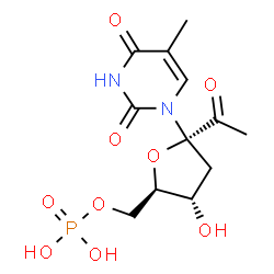 ChemSpider 2D Image | (6R)-1,4-Dideoxy-3-(5-methyl-2,4-dioxo-3,4-dihydro-1(2H)-pyrimidinyl)-6-[(phosphonooxy)methyl]-beta-D-glycero-hexo-2,3-diulo-3,6-furanosyl | C12H17N2O9P
