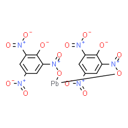 ChemSpider 2D Image | 2,2'-{lambda~2~-Plumbanediylbis[oxy(oxoammonio)]}bis(4,6-dinitrophenolate) | C12H4N6O14Pb